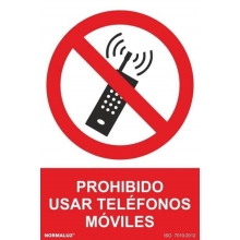 Señal adhesiva prohibido usar telefono moviles 200x300mm NORMALUZ