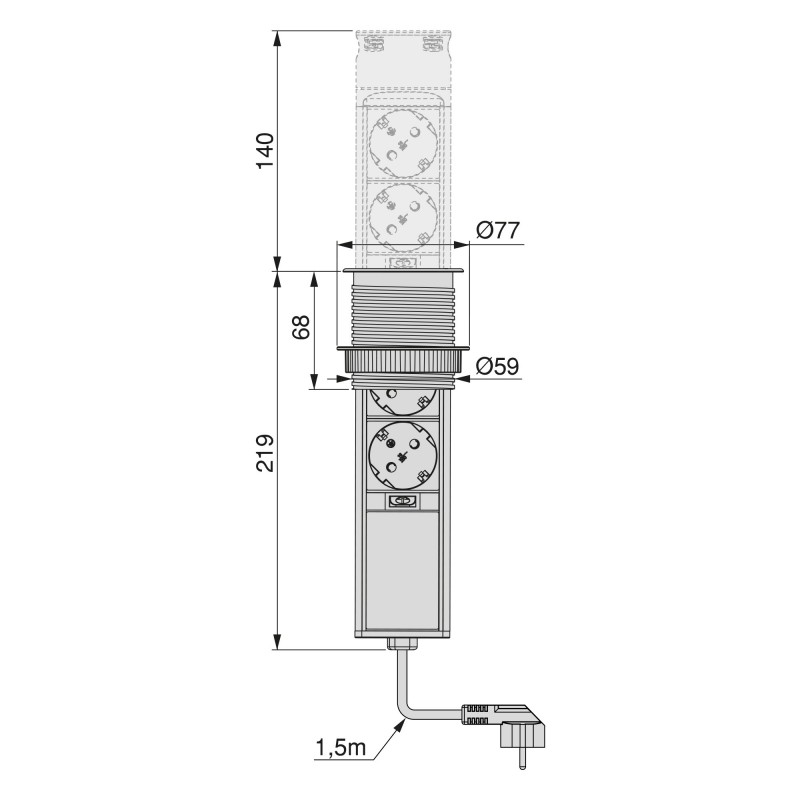 Emuca Regleta de 2 enchufes con 2 USB, de empotrar, retráctil, push, enchufe  tipo Schuko, Acero y Plástico, Inox - Ferretería Campollano