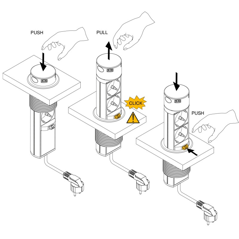 Simmpatuu Regletas de Enchufes, Enchufe Retractible para Escritorio Con 2  Enchufes EU, Regletas Enchufes Con Puertos USB+Type C para Encimera,  Cocina