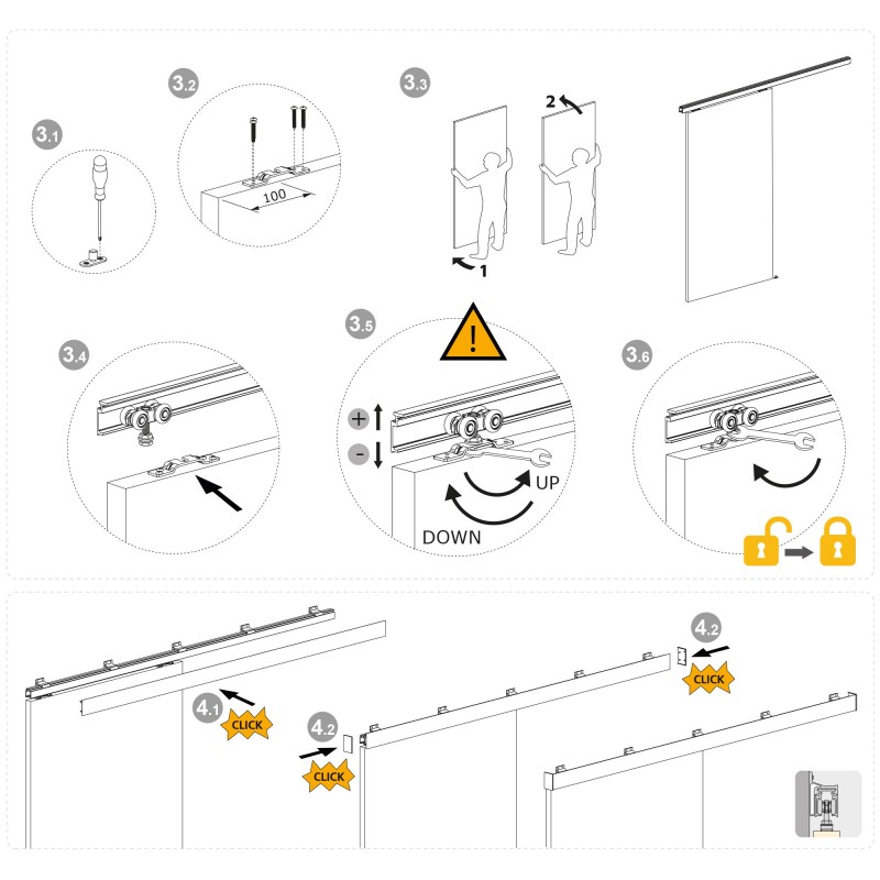 Emuca Kit de sistema corredero Railway para puertas correderas colgadas de  madera con cierre suave, 80kg, Aluminio, Anodizado mate