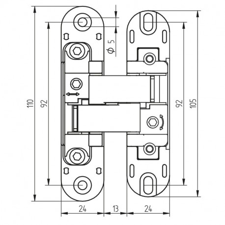 Emuca Bisagras ocultas para puertas de paso, carga 60 Kg, apertura 180º, zamak, gris metalizado, 2 ud.