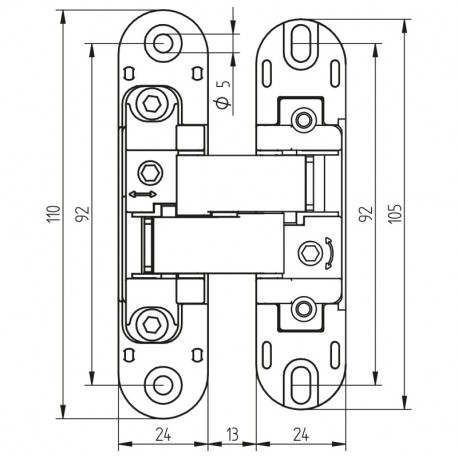 Emuca Bisagras ocultas para puertas de paso, carga 80 Kg, apertura 180º, zamak, gris metalizado, 2 ud.