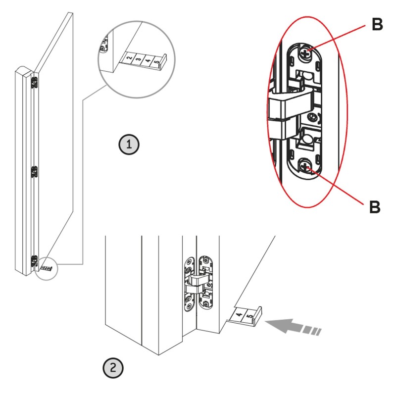 Emuca Bisagras ocultas para puertas de paso, carga 80 Kg, apertura 180º,  zamak, gris metalizado, 2