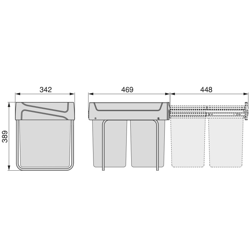 Contenedor de reciclaje para fijación inferior y extracción manual en mueble  de cocina Recycle 1x20litros, Plástico gris antracita