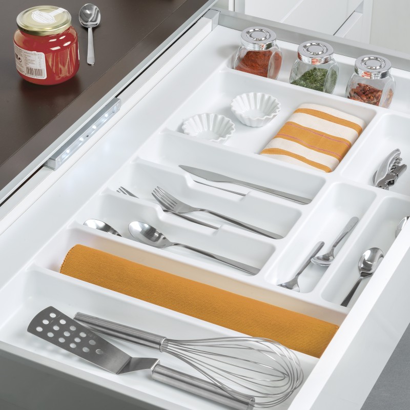 Emuca Cubertero Optima para cajón de cocina Vertex/Concept 500, módulo  1.000 mm, Tablero: 16mm, Plástico, blanco - Ferretería Campollano