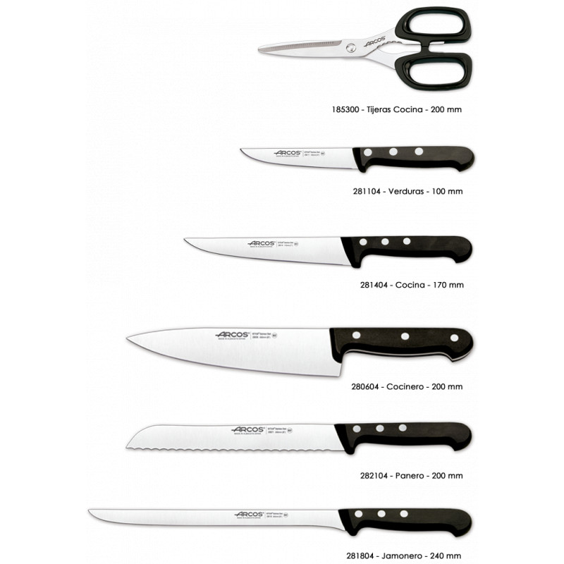 Juego cuchillos cocina 6 pz Serie Universal con taco madera ARCOS -  Ferretería Campollano