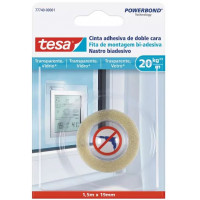 Cinta adhesiva doble cara transparente 5mx19mm vidrio 20kg/m TESA