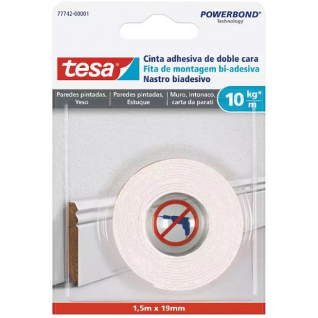 Cinta adhesiva doble cara Powerbond 1,5mx19mm pared TESA