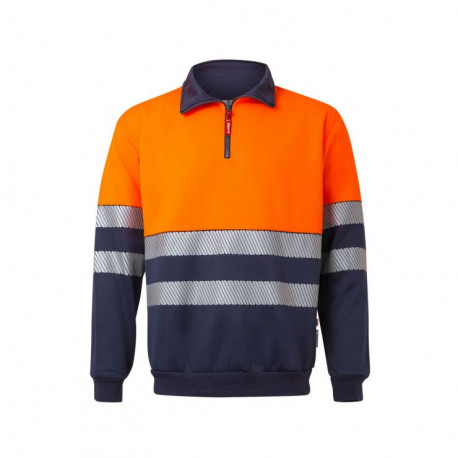 Sudadera media cremallera alta visibilidad navy/naranja fluo VELILLA