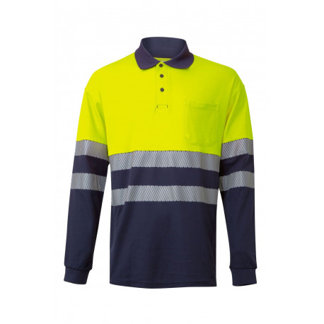 Polo algodón manga larga alta visibilidad navy/amarillo VELILLA