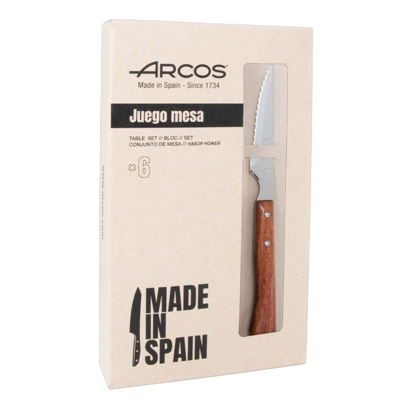 Arcos, 6 Piezas de cuchillos chuleteros y carne con mango madera y Envase  Eco