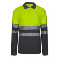 Polo algodón manga larga alta visibilidad gris/amarillo fluo VELILLA