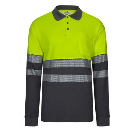 Polo algodón manga larga alta visibilidad gris/amarillo fluo VELILLA