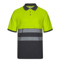 Polo algodón manga corta alta visibilidad gris/amarillo fluo VELILLA