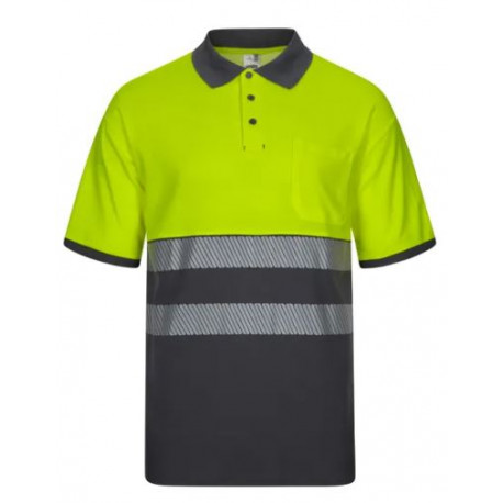 Polo algodón manga corta alta visibilidad gris/amarillo fluo VELILLA