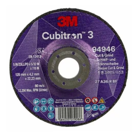 Disco corte/desbaste cubitron 3 36+ T27 125mmx4,2mmx22,23mm 3M