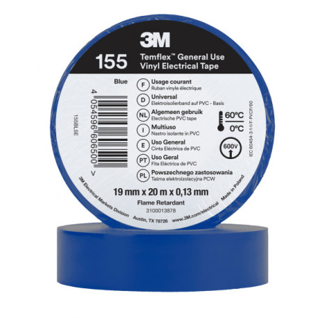 Cinta aislante Temflex 155 19mm x 20m 0,13mm azul 3M