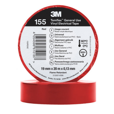 Cinta aislante Temflex 155 19mm x 20m 0,13mm rojo 3M