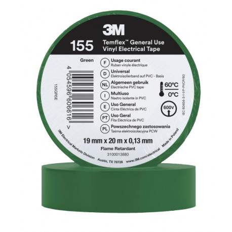 Cinta aislante Temflex 155 19mm x 20m 0,13mm verde 3M