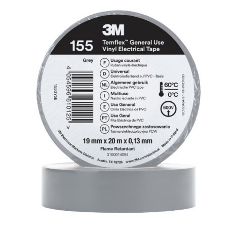 Cinta aislante Temflex 155 19mm x 20m 0,13mm gris 3M