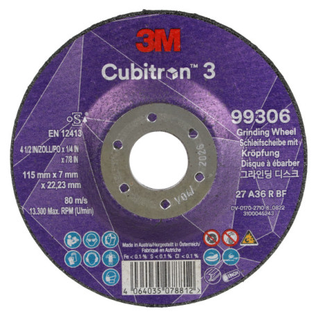Disco de desbaste cubitron 3 36+ T27 115mmx7mmx22,23mm 3M