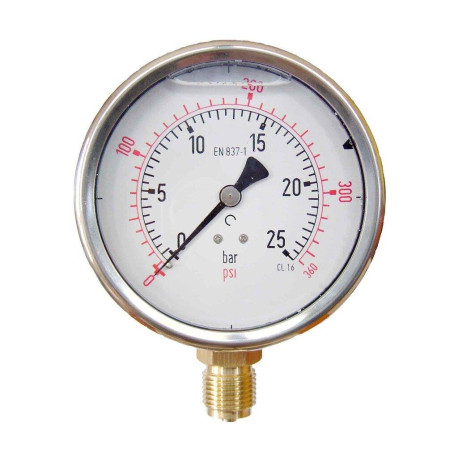 Manovacuometro glicerina Ø100 inox vertical 1/2" -1 a 1,5 ba MELVEN