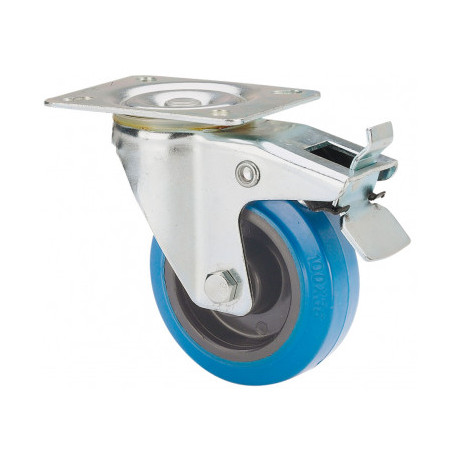 Rueda giratoria con freno pol/goma azul Ø80 130kg ALEX