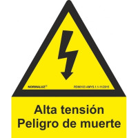 Señal alta tension peligro muerte pvc 0,7  210mm pentagono NORMALUZ