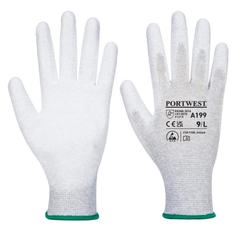 Guante antiestatico 13g poliester y fibra palma con PU gris PORTWEST