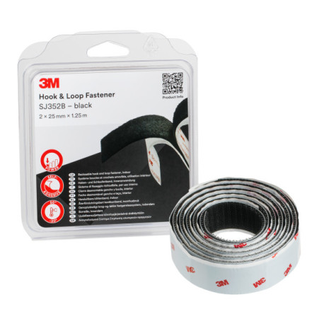 Hook & Loop union desmontable SJ3520, negro 25mm 1,25m 3M