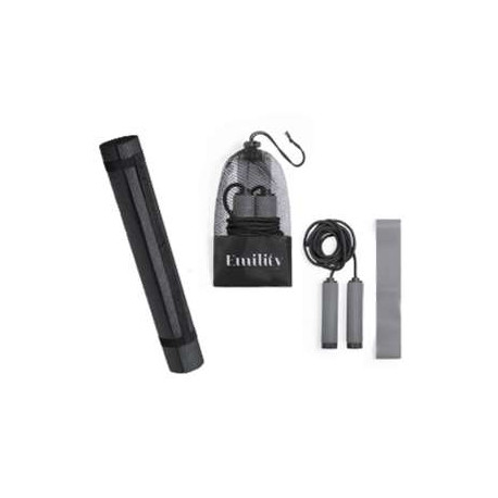 Set deporte esterilla cinta elastica comba gris/negro regalo BOSCH