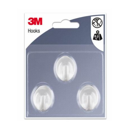 Gancho adhesivo plastico blanco ovalado S (pack 3) 3M