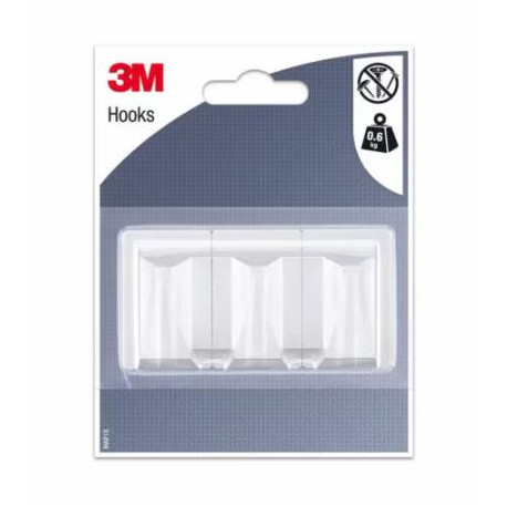 Gancho adhesivo plastico blanco rectangular L (pack 2) 3M