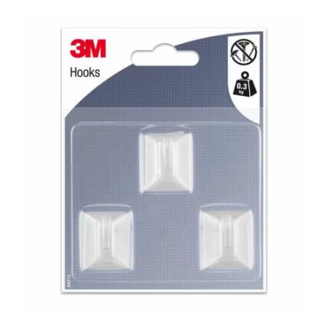 Gancho adhesivo plastico blanco rectangular S (pack 3) 3M