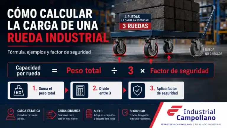 Cómo calcular la carga que soporta cada rueda industrial