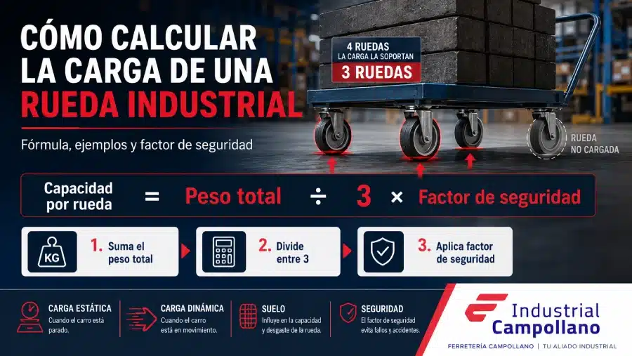 Cálculo de carga por rueda industrial en un carro de cuatro ruedas Cálculo de carga por rueda industrial en un carro de cuatro ruedas