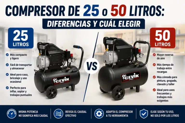 Compresor de 25 o 50 litros: diferencias y cuál elegir