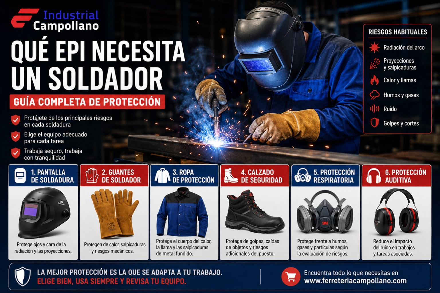 Equipos de protección individual EPI necesarios para un soldador